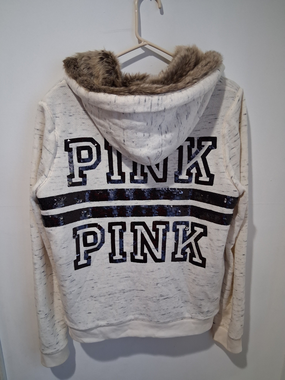 PINK Victoria's Secret faux fur hooded jacket label